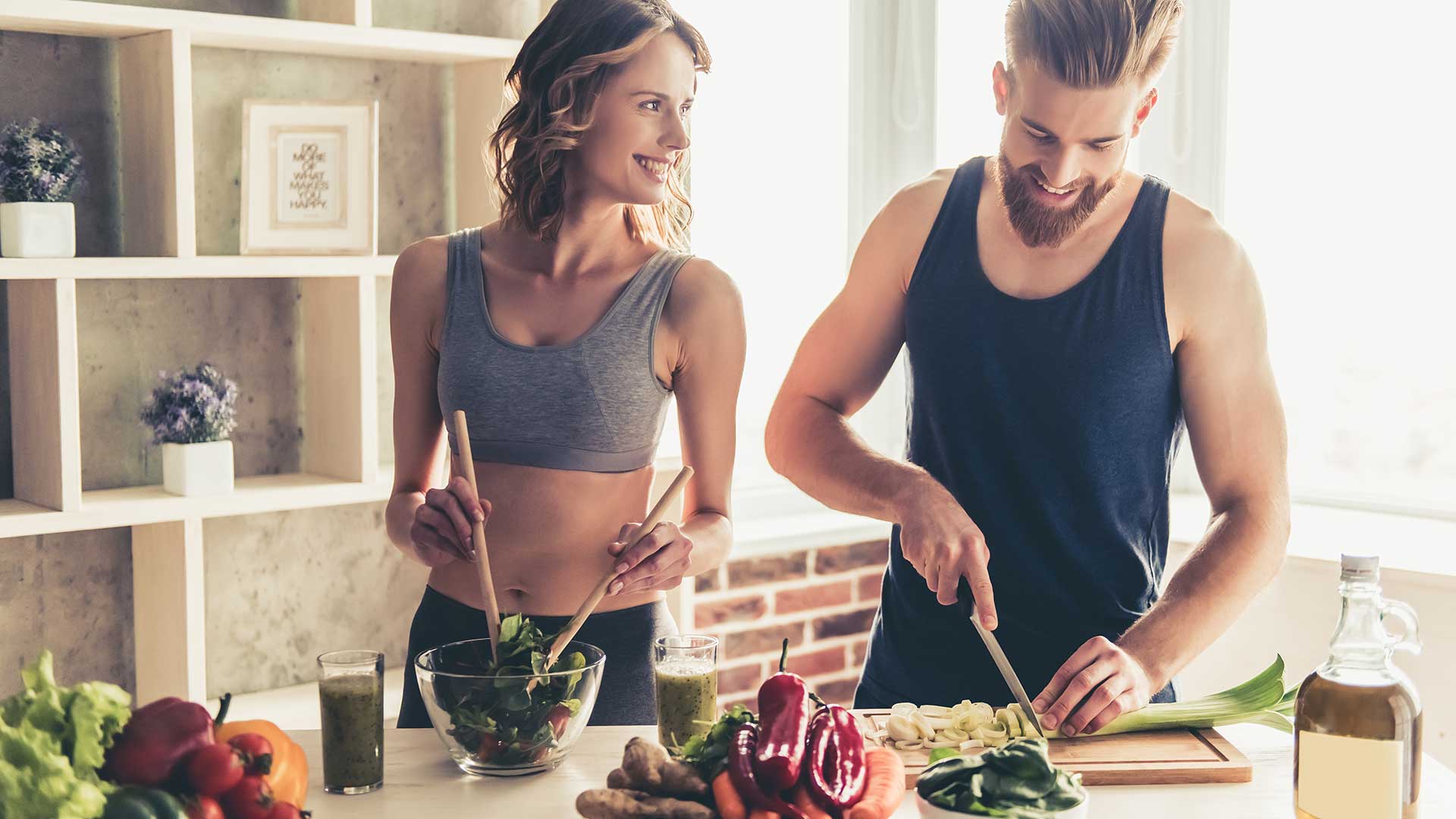 couple preparing food together